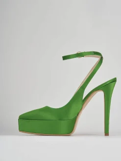 Slingback decoltè tacco 11 cm verde raso