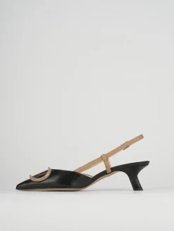 Slingback decoltè tacco 3 cm nero pelle