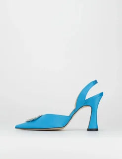 Slingback decoltè tacco 9 cm azzurro raso