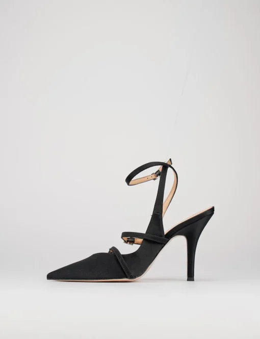 Slingback decoltè tacco 9 cm nero raso