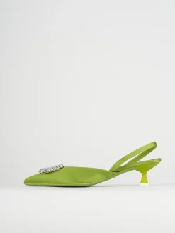 Slingback decoltè tacco 5 cm verde raso