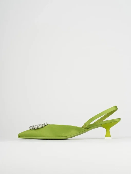 Slingback decoltè tacco 5 cm verde raso