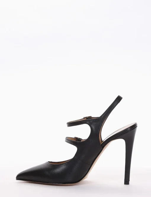 Slingback decoltè tacco 9 cm nero pelle