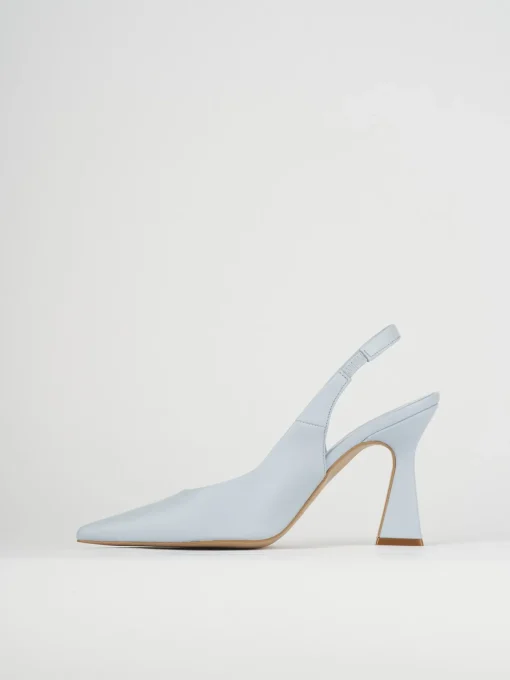 Slingback decoltè tacco 9 cm azzurro pelle
