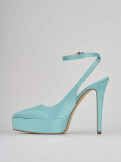 Slingback decoltè tacco 11 cm azzurro raso
