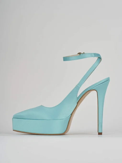 Slingback decoltè tacco 11 cm azzurro raso