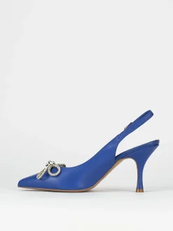 Slingback decoltè tacco 5 cm blu pelle