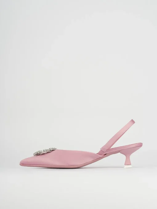 Slingback decoltè tacco 5 cm rosa raso
