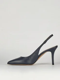 Slingback decoltè tacco 8 cm blu pelle