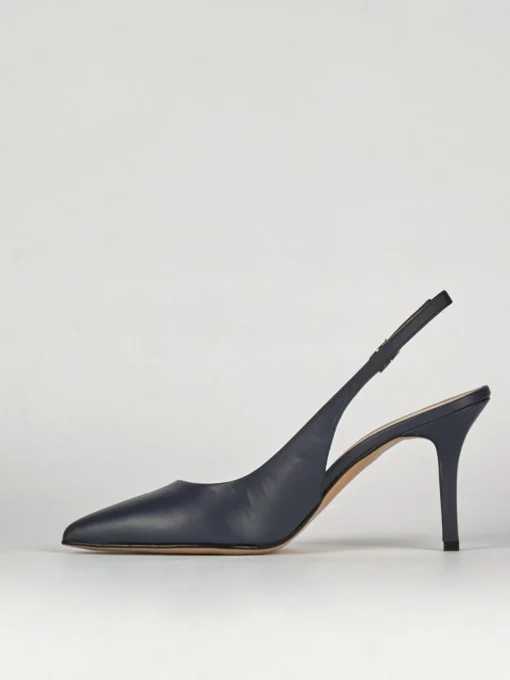 Slingback decoltè tacco 8 cm blu pelle