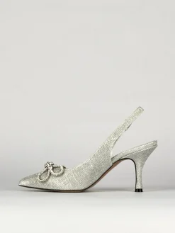 Slingback decoltè tacco 5 cm argento laminato