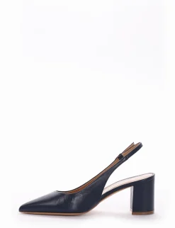 Slingback decoltè tacco 7cm blu pelle