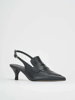 Slingback decoltè tacco 5 cm nero pelle