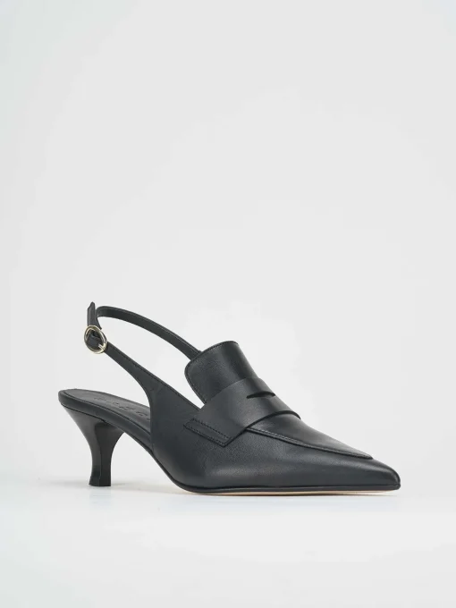 Slingback decoltè tacco 5 cm nero pelle