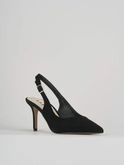 Slingback decoltè tacco 7 cm nero camoscio