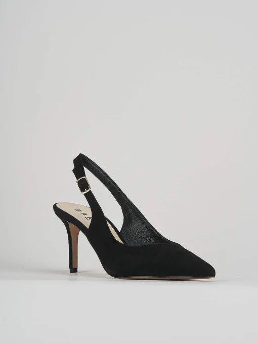 Slingback decoltè tacco 7 cm nero camoscio