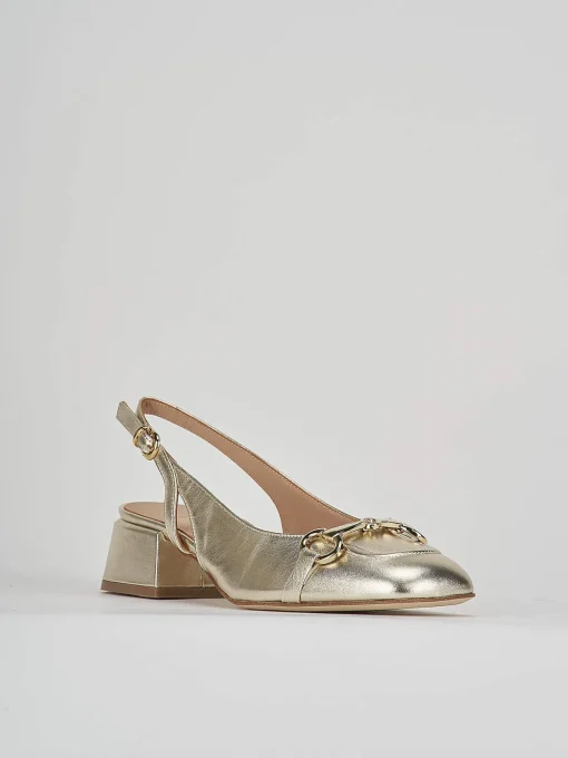 Slingback decoltè tacco 4 cm oro pelle