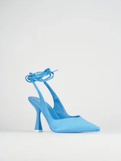 Slingback decoltè tacco 9 cm azzurro raso