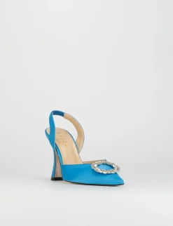 Slingback decoltè tacco 9 cm azzurro raso