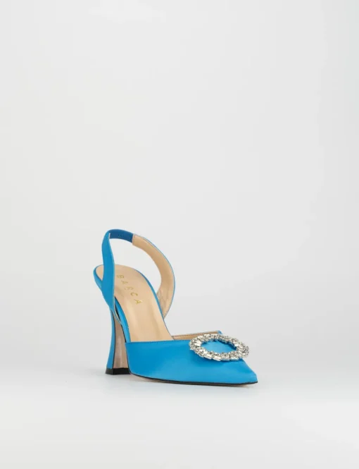 Slingback decoltè tacco 9 cm azzurro raso