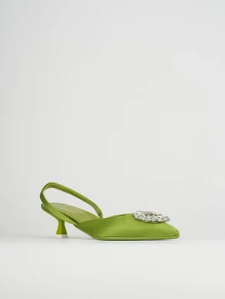 Slingback decoltè tacco 5 cm verde raso