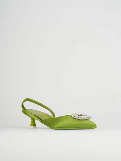 Slingback decoltè tacco 5 cm verde raso