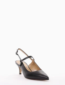 Slingback decoltè tacco 5 cm nero pelle