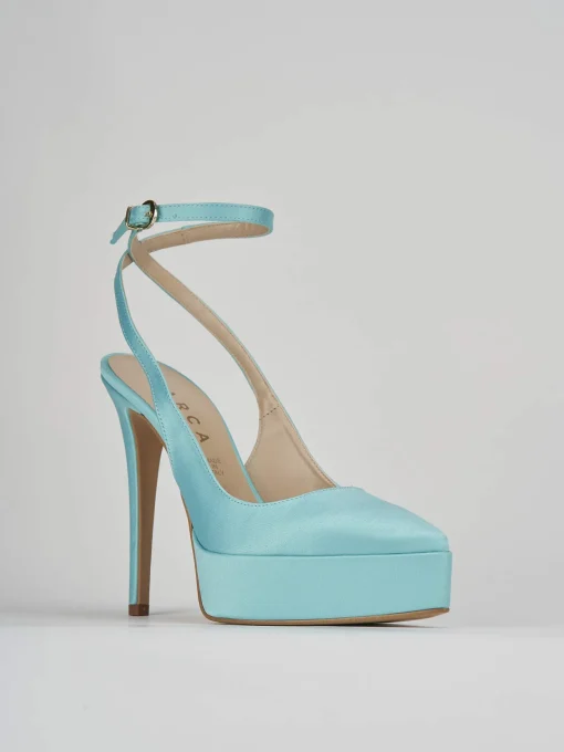 Slingback decoltè tacco 11 cm azzurro raso