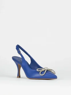 Slingback decoltè tacco 5 cm blu pelle
