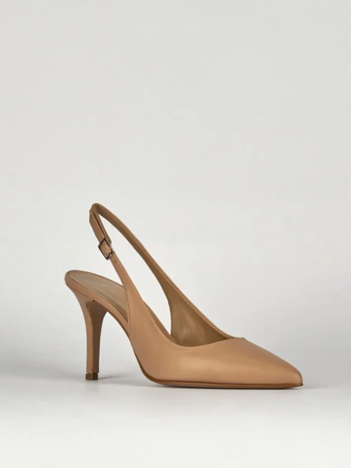 Slingback decoltè tacco 8 cm rosa pelle