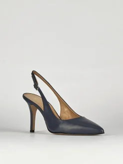 Slingback decoltè tacco 8 cm blu pelle
