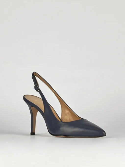 Slingback decoltè tacco 8 cm blu pelle