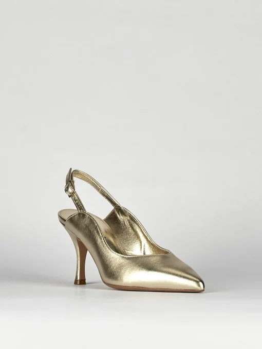 Slingback decoltè tacco 6 cm oro pelle
