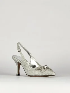 Slingback decoltè tacco 5 cm argento laminato