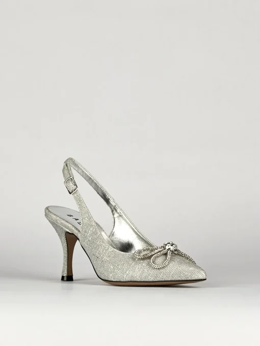 Slingback decoltè tacco 5 cm argento laminato