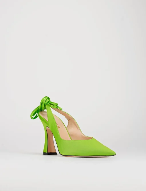 Slingback decoltè tacco 9 cm verde raso