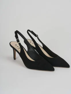 Slingback decoltè tacco 7 cm nero camoscio