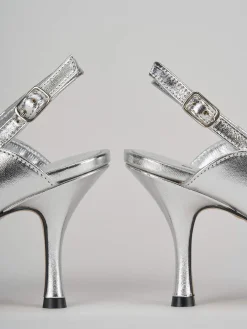 Slingback decoltè tacco 7 cm argento laminato