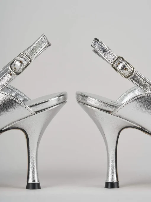 Slingback decoltè tacco 7 cm argento laminato