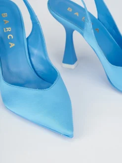 Slingback decoltè tacco 9 cm azzurro raso