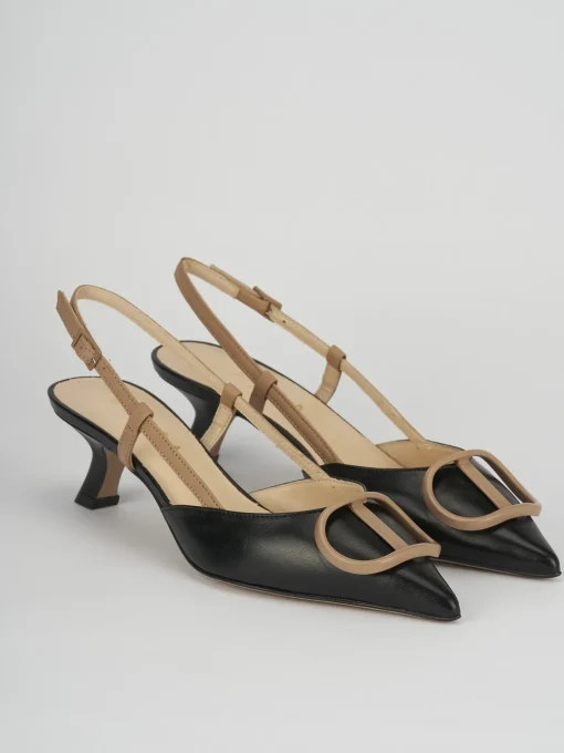 Slingback decoltè tacco 3 cm nero pelle