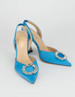Slingback decoltè tacco 9 cm azzurro raso