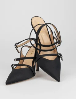 Slingback decoltè tacco 9 cm nero raso