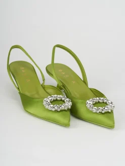 Slingback decoltè tacco 5 cm verde raso