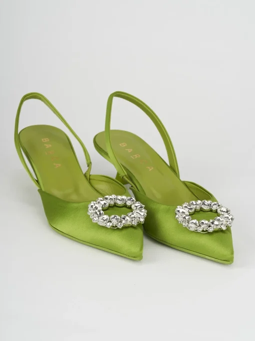 Slingback decoltè tacco 5 cm verde raso