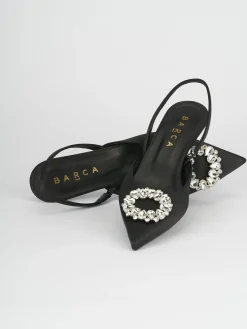 Slingback decoltè tacco 5 cm nero raso