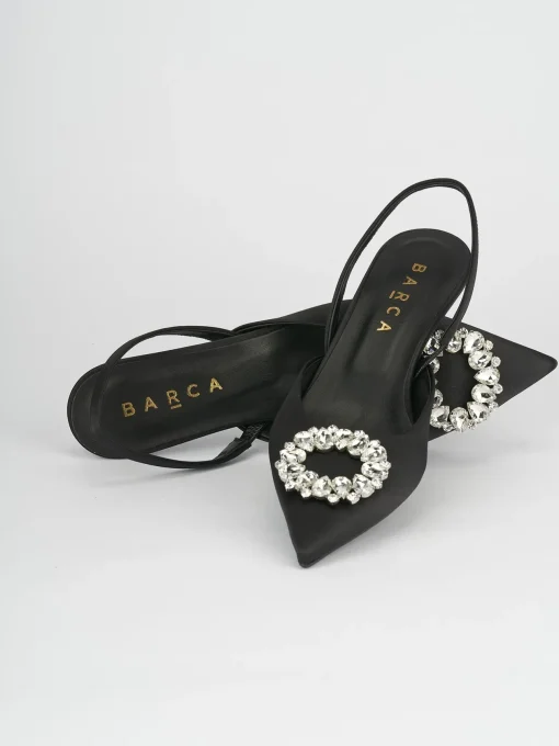 Slingback decoltè tacco 5 cm nero raso