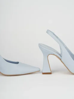 Slingback decoltè tacco 9 cm azzurro pelle