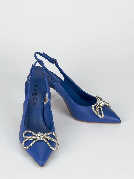 Slingback decoltè tacco 5 cm blu pelle