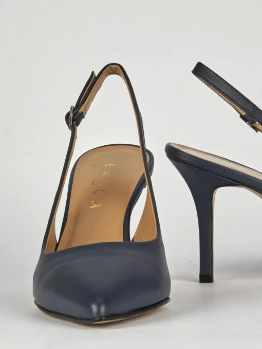 Slingback decoltè tacco 8 cm blu pelle